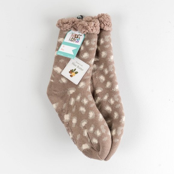NWT Muk Luks Faux Shearling chetah  with SHEA BUTTER Cabin Socks - small - Picture 1 of 2